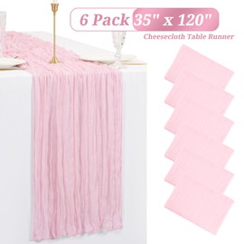 6 Pack Baby Pink Cheesecloth Table Runner Gauze Table Runner 10FT Long Semi-Sheer Table Runner Boho or Rustic Wedding Table Decor for Wedding Decor Arch Draping Valentine's Day Easter Holiday Party