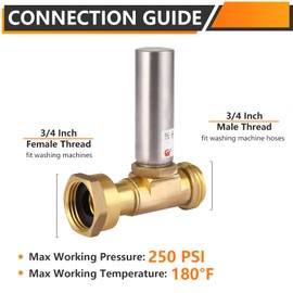 HeSun 4-Pack Straight Water Hammer Arrestor for Washing Machine, 3/4" GHT Male x 3/4" GHT Female Connection, Stainless Steel Hammer Arrestor, Reduce Laundry Washer Knock Noise