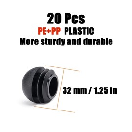 (1-1/4 inch (32mm) Plastic End Caps Plugs, 20Pcs Chair Leg Inserts for Metal Legs Round Tube Inserts Chair Leg Glide Furniture Protectors, Black