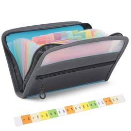 Maimis Small Accordion File Organizer, 13 Pocket A6 Size Receipt Coupon Holder Organizer, Portable Mini Expanding File Folder for Storage Cards, Bills, Receipts, Coupons, Cash - 8" x5.3”