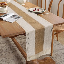 Adorila Boho Table Runners 108 Inches Long, Farmhouse Rustic Table Runner with Tassels, Cotton Linen Table Runner for Holiday Party, Wedding and Dining Table Decor (12x108 Inches)