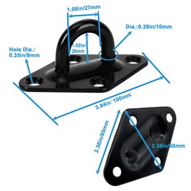 1700 lb Capacity Heavy Duty Stainless Steel Pad Eye Hooks,2 Pack M10 Hammock Hooks Hanging Kit for Porch Swing Hanging,Wall/Ceiling Mount Hanger,Hammock Chair,Indoor&Outdoor Use