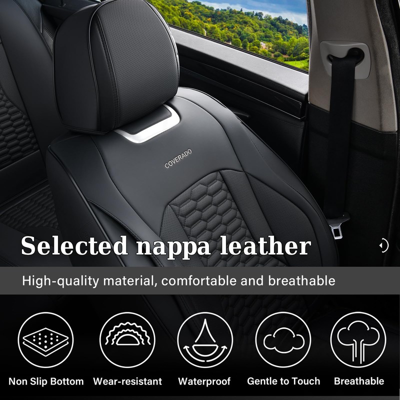 Coverado Seat Covers Front Seats, Luxury Leather Black Car Seat