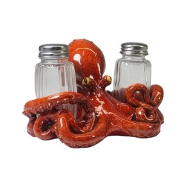 ICE ARMOR 6" W Red Octopus Salt & Pepper Shaker Holder Statue Sculpture Ornament Decoration Home/Room Decor Ideas for Housewarming, Holidays and Birthdays Great Collectible Addition
