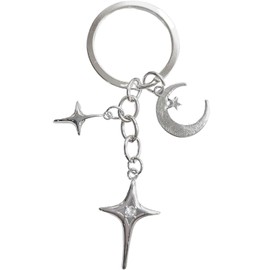 Silver Cute Star Moon Keychain Aesthetic Accessories Stainless Steel Key Ring Purse Handbag Backpack Bag Charms Car Holder Convenient to Carry Decoration,Keyrings and Charms Accessories