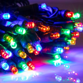 Pro Christmas LED Holiday Lights - 50 Bulbs, 25ft - Professional Grade Indoor Outdoor 5MM Wide Angle Conical Christmas Light Strings for Decorating Home and Outside Trees - Multi Color