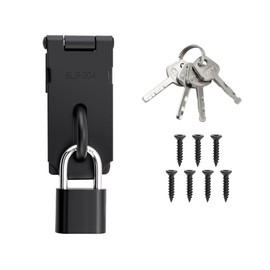 Sayayo Door Hasp Latch Lock 3 Inch with Padlock, SUS304 Stainless Steel Padlock Latch, Matte Black Door Lock Latch for Barn Door, Cabinet or Drawer