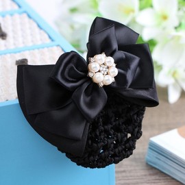 Flower Pearl Ribbon Hair Net for Updos Pin