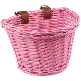 AVASTA Wicker Bicycle Basket for Children 12, 14, 16 Bicycle, Scooter, Tricycle, Supplied with Leather Straps, Size XS, Pink