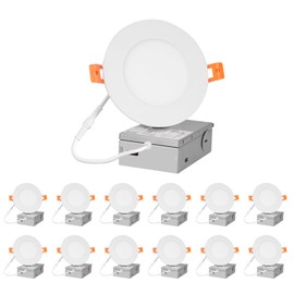 ZYC 4-Inch LED Recessed Lights - 9W Ultra-Thin LED Ceiling Lights，2700-5000K Selectable，5CCT Dimmable Canless Wafer Downlight，800LM High Brightness，Dimmable Can Lights，Pack of 12 White.