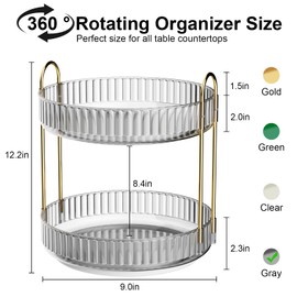 GTI 360° Rotating Makeup Organizer, 2 Tier Bathroom Counter Organizer,Large Capacity Perfume Cosmetics Skincare Vanity Organizers, Dresser Spinning Countertop Organizer and Storage for Women (Gray)