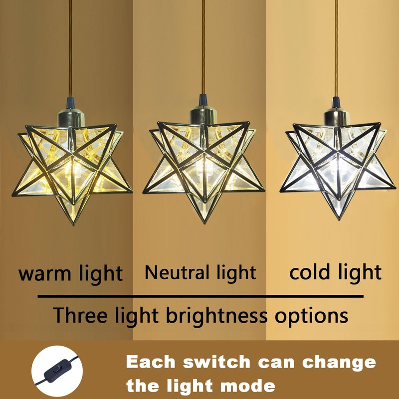 JLOWCO Gold Moravian Star Hanging Light with 16.5ft Plug-in Cord,Farmhouse