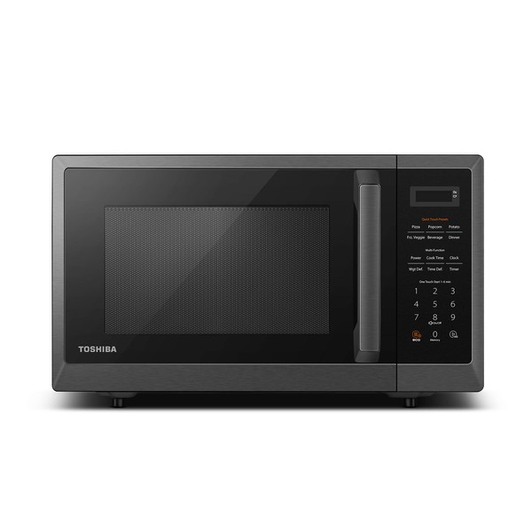 TOSHIBA ML2-EM09PA(BS) Small Countertop Microwave Oven With 6 Auto Menus, Kitchen Essentials, Mute Function & ECO Mode, 0.9 Cu Ft, 10.6 Inch Removable Turntable, 900W, Black Color