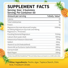 Magnesium Glycinate & L-Threonate Gummies – High Absorption Complex for Muscle, Nerve, Sleep, Relaxation, Bone & Immune Support – Sugar-Free, Vegan, Non-GMO – 60 Count