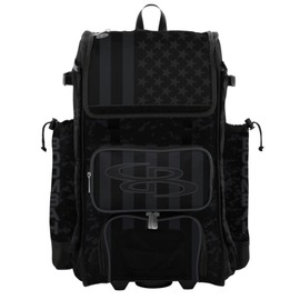 Boombah Rolling Catchers Superpack Bat Bag - 23-1/2" x 13-1/2" x 9-1/2" - Telescopic Handle - Holds 4 Bats - Wheeled Version - USA Clandestine 2 Black/Charcoal