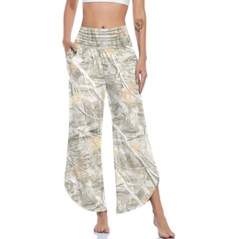 UEU Women's Wide Leg Yoga Pants High Waisted Comfy Dance Sweatpants Loose Casual Soft Lounge Joggers with Pockets (Maple Leaf Apricot, L)