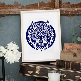 MAYJOYDIY Mighty Wolf Drawing Template 11.8x11.8inchs Celtic Knot Pattern Wolf Head PET Painting Template Reusable Animal Theme Stencil PET Hollow Out Drawing for Concerts Home DIY Decor