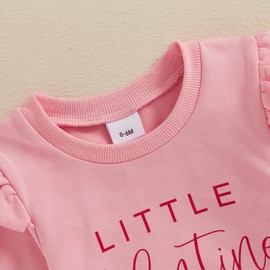 Lamuusaa Toddler Baby Girl Valentines Day Outfit Little Valentine Ruffle Sweatshirt Heart Long Pants Headband Set 0-3T (Pink, 0-6 Months)