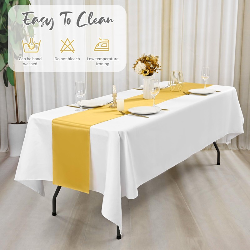 Teruntrue 8 Pack Gold Satin Table Runner, 12 x 72