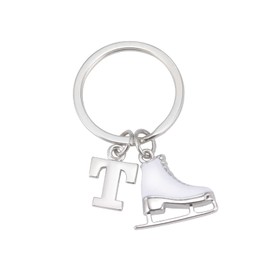 Amaxer White Enamel Ice Skates Shoes Pendant Keyring Alphabet Letters A-Z Ice Skating Stainless Steel Keychain for Unisex, T, Medium