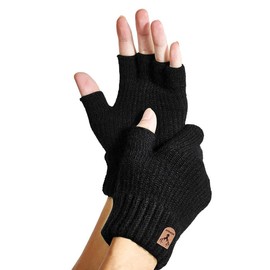 NATOSU Fingerless Gloves, Winter Warm Knitted Gloves, Fingerless Gloves, Cashmere Gloves, Running, Cycling, Driving for Men and Women, Black