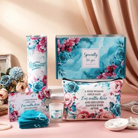 Bokon 9 Pcs Teal Retirement Gifts for Women End of School Year Retired Gifts Set for Teachers Mother Grandma Coworker Employee Friend with 20oz Tumbler Candle Socks & Keychain Relaxation Gift Box