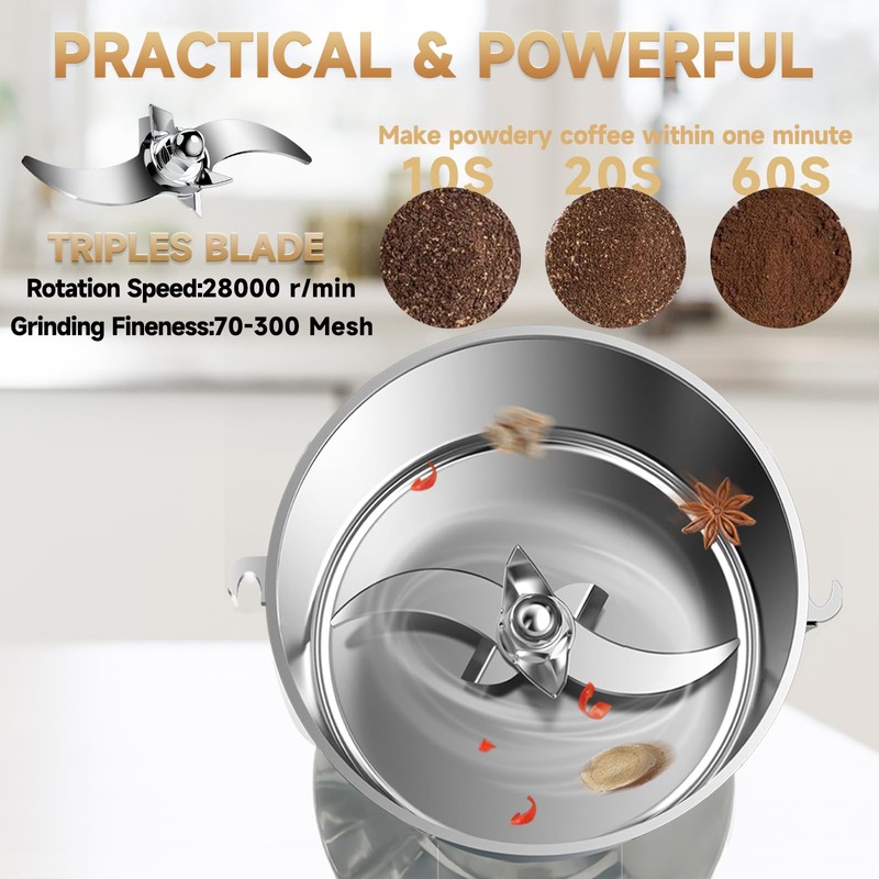 150g Grain Grinder 1500W Electric Spice Grinder High-Speed Stainless Steel