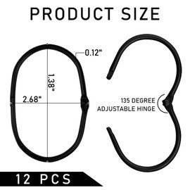 12 Pieces Shower Curtain Hooks Rustproof Metal Shower Curtain Hanging Rings Oval Curtain Hooks Shower Curtain Accessories for Bathroom Shower Curtain Curtain (Black)