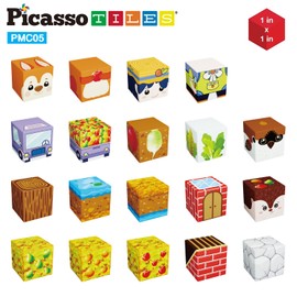PicassoTiles Picasso Cubes 1 Fall Autumn Harvest Theme Magnetic Blocks Build Cubes 90 Piece Magnet Tile Construction Building Block Set Sensory Toy Early Education STEM Learning, Children Age 3+ Boy Girl PMC05