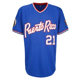 Men's Puerto Rico #21 Retro Baseball Jersey Classic Blue Mesh V-Neck Short Sleeve Jersey Stitched (S, Blue)