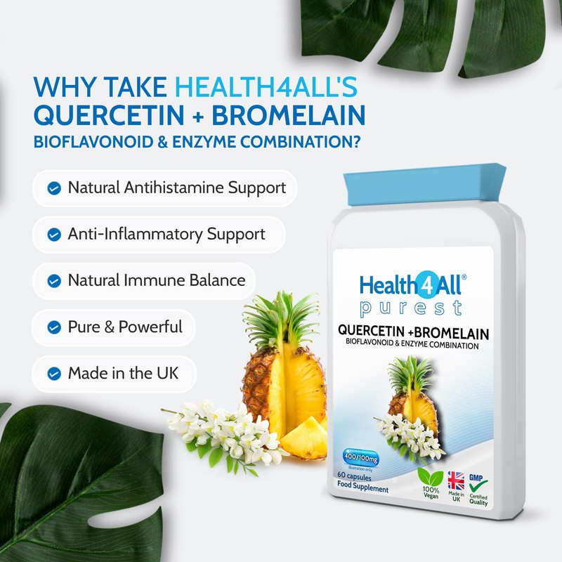 Health4All Quercetin 400mg + Bromelain 100mg per Capsule, Natural Antihistamine,