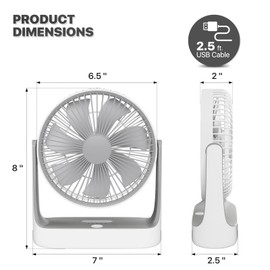 mollie 6-Inch Small Rechargeable USB Desk Fan Battery Operated with Speeds for Home Office Bedroom Mini Portable Personal Ultra Quiet Desktop Air Circulator Cooling Table Fan Adjustable Tilt