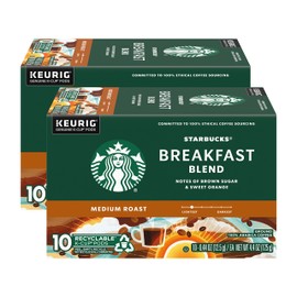 Starbucks Coffee K-Cup Pods, Breakfast Blend Medium Roast, Ground Coffee K-Cup Pods for Keurig Brewing System, 10 CT K-Cup Pods Per Box (Pack of 2 Boxes)