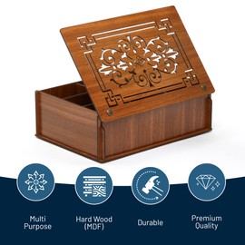 RoyalHouse Premium Wood (Hard MDF) Tea Storage Box Organizer (Brown), Eco-Friendly Multi-Functional Decorative Box, 9 Compartments For Assorted Variety Of Tea Bags and Small Items
