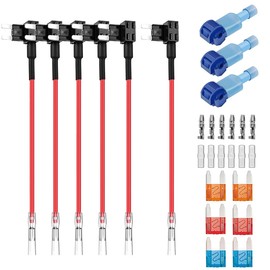 GUUZI Pack of 6 12V-24V ACS Small Add-A-Circuit Fuse Adapters with Wiring Harness, Small Fuse Holder with 6 Replacement Fuses (5A/10A/15A) + 1 Piece Fuse Puller