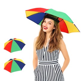 Umbrella Hat, 2 Pack Colorful Party Hats Hands Free Umbrella, Adjustable Fits All Age Kids Adults for Beach Fishing Gardening (Watermelon Red)