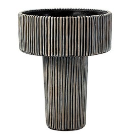 Napco Imports Decorative Tabletop Flower Vase 10.75 Inch Concrete Ribbed with Wide Rim