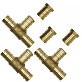 6 PCS 1/2 inch Pipe Fittings, 3pcs Tee & 3pcs PEX Plug End Cap Fittings, Lead-Free Brass Barb Crimp for PEX Pipe Plumbing Projects by MISPIRE
