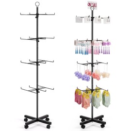 Jitnetiy Retail Display Spinning Display Stand 4 Tier Display Rack Movable Jewelry Keychain Display Stands for Vendor Events Floor Spinner Rack for Store Display (Black)