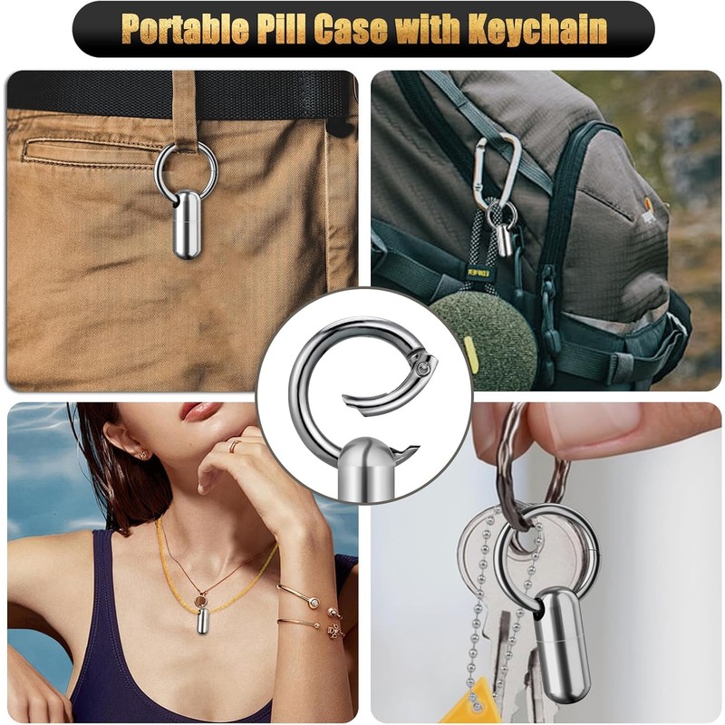 2-Be-Best Mini Pill Holder with Keychain, Titanium Alloy Pill Container