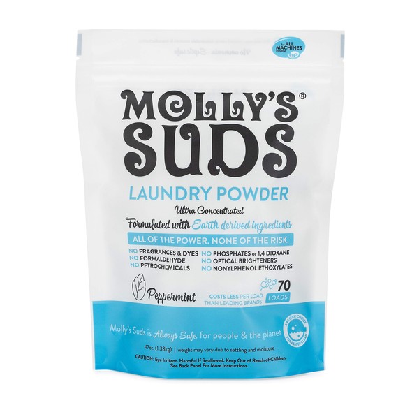 Molly's Suds Original Laundry Detergent Powder | Natural Laundry Detergent Powder for Sensitive Skin | Earth-Derived Ingredients, Stain Fighting | 70 Loads (Peppermint)