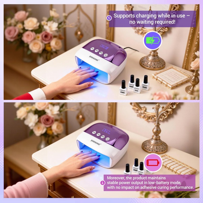 Cordless LED Nail Lamp Rechargeable Portable with 4 Timers LCD