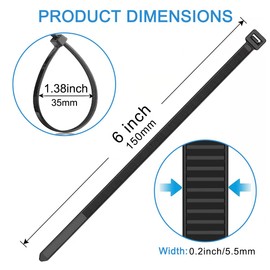 Aroono Cable Zip Ties, 100 Pack Black 0.22 x 6 inch, Multi-Purpose Self-Locking Nylon Cable Cord Management, Plastic Wire Ties for Home, Office, Garden, Workshop.