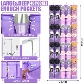 Windyun 40 Large over the Door Hanging Shoe Organizer Purple Mesh Pockets Shoe Rack for Closet Behind Door Hanger Storage Holder Nonslip for Cruise Essentials, Dorm Room Storage, Utility Room