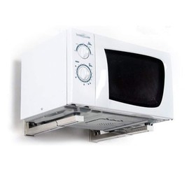 Nueva plegable blanco estiramiento estante expositor para horno microondas abrazadera de montaje en pared