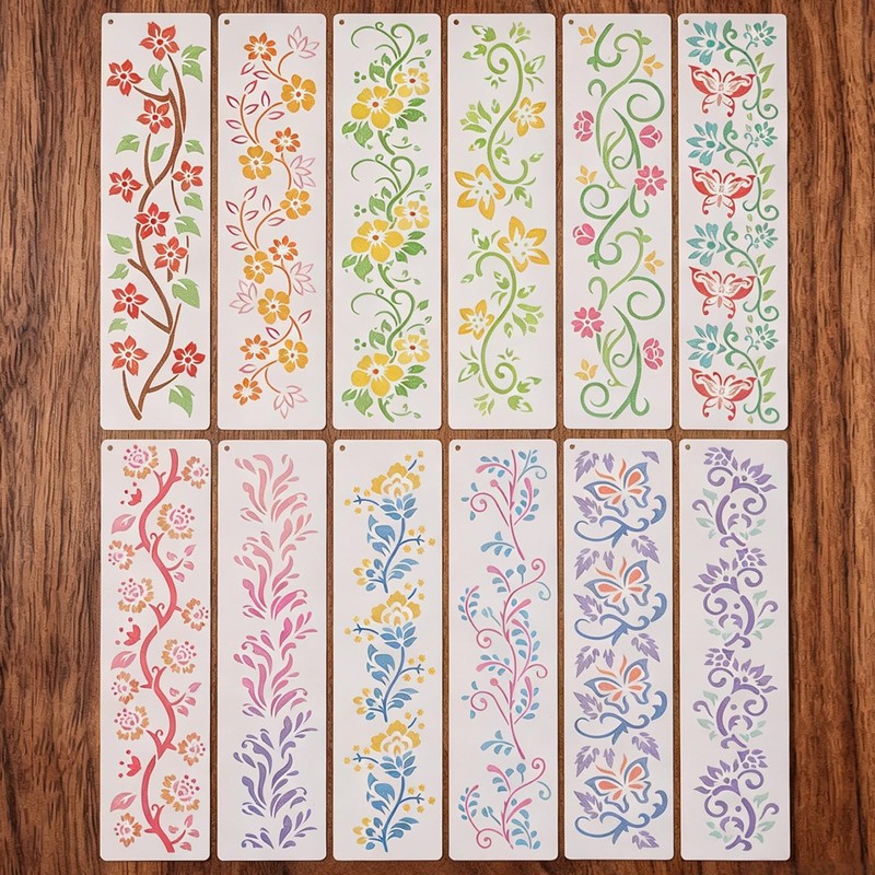 12Pcs Floral Border Stencils for Painting, Craft Paint Template 12