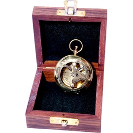 Shiny brass Handmade Push Open Sundial Compass With Rose Wood Box Nautical vintage Fully Functional Compass.