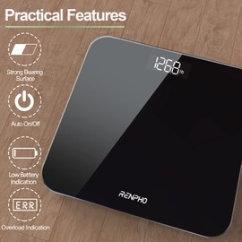 RENPHO Scale for Body Weight, Mechanical Bathroom Weighing Scale, Highly Accurate & Measures Weight up to 400 lb/180kg, Batteries Included, Black-Core 1S