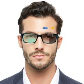 OCCI CHIARI Photochromic Bifocal Reading Glasses Mens,Transition Square UV Protection Sunglasses Readers 1.0 1.5 2.0 2.5 3.0 3.5 4.0(Blue +400)