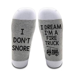 LissiArt97 I Don't Snore- I Dream I'm A Fire Truck Socks - Funny Fire Truck Socks - Gift For Fireman - Gift Idea For Birthday- Christmas - I Don't Snore Socks, Medium, Grey